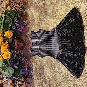 RVN Chevron Black & Gray Fit & Flare Jacquard Dress Large